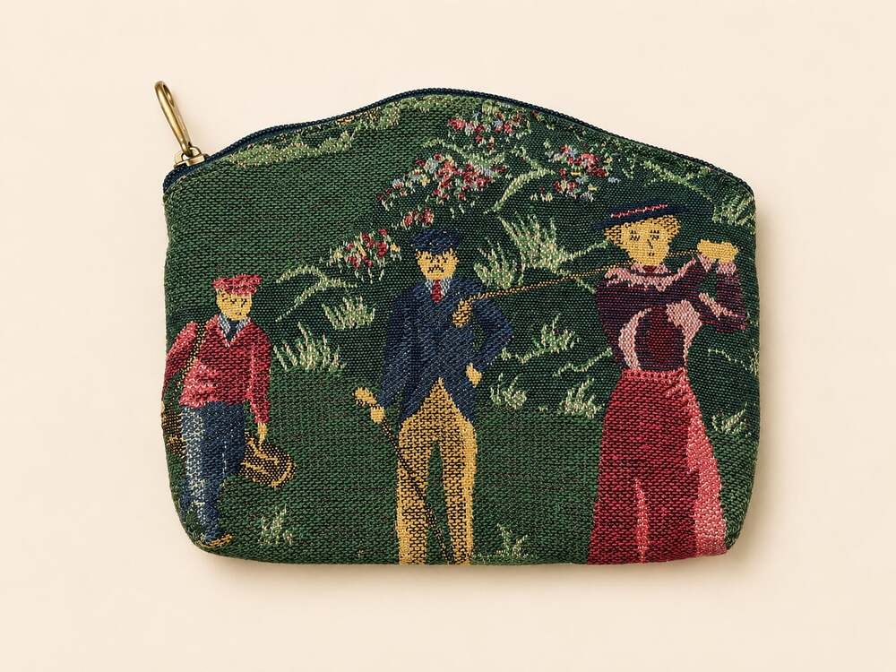 Vintage Golf Tapestry Coin Purse Preppy Country Club Zipper Pouch